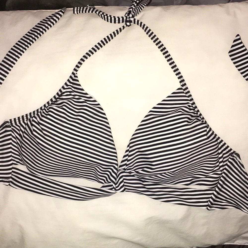 Black and white striped swim top